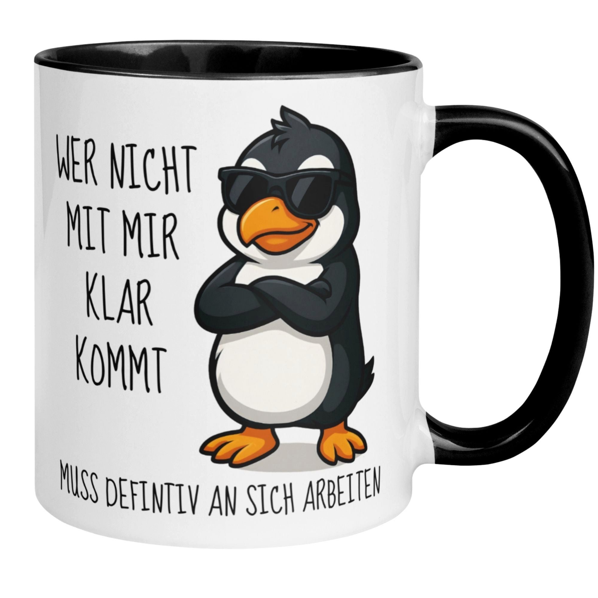 Momentals Tasse Pinguin – „Wer nicht mit mir klar kommt“ – Geschenk Idee Morgenmuffel, Gratis Versand · Links-&Rechtshänder · Spülmaschinenfest