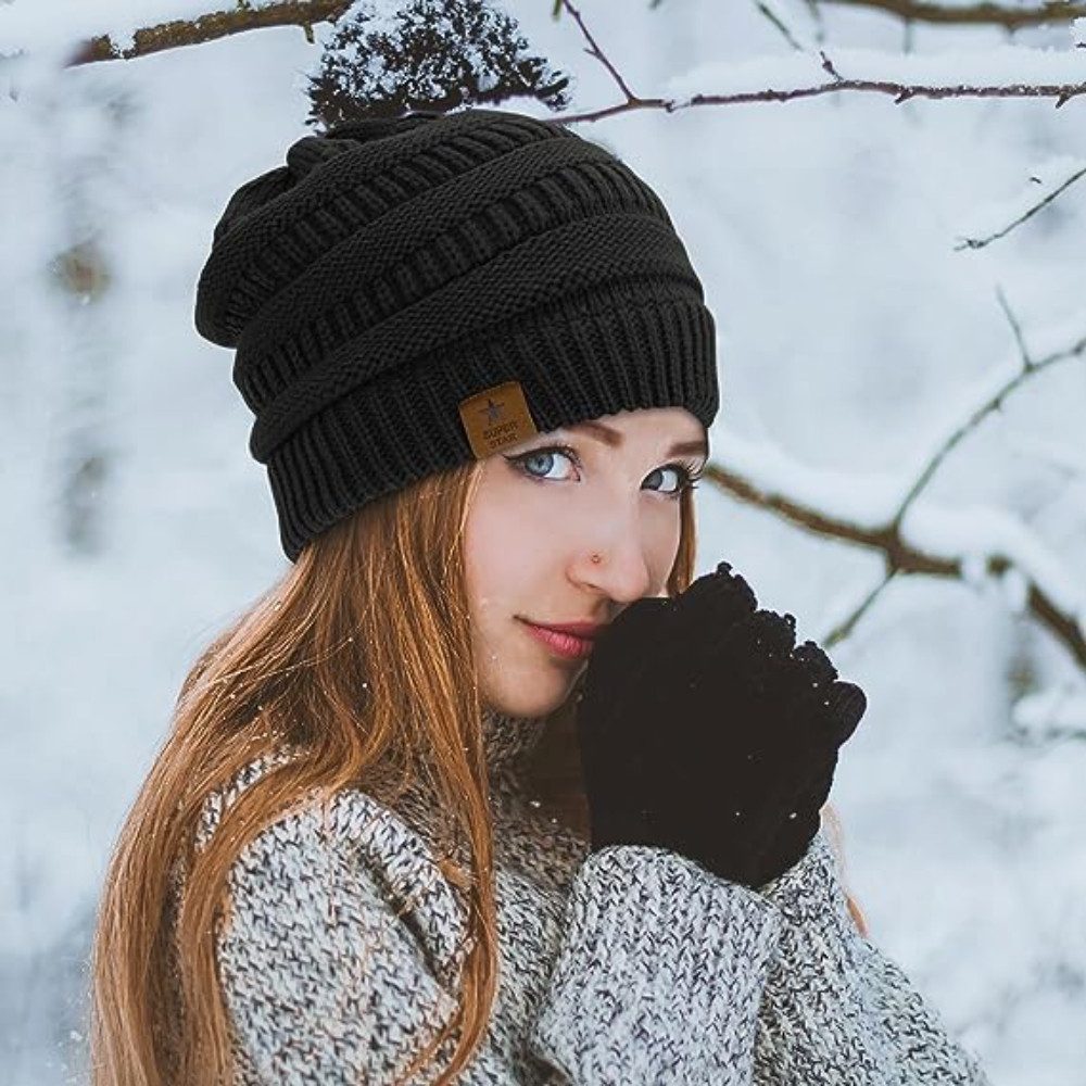 Blusmart Fleecemütze Winterstrickmütze (Grobstrick, gefüttert, Thermomütze) Unisex, ein Must-Have für den Winter