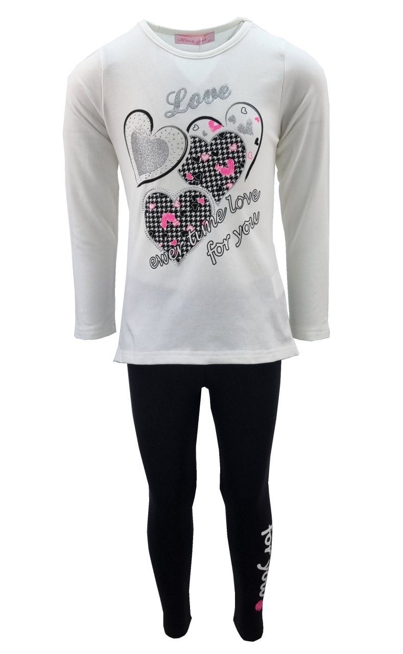Mädchen Girls Sweat-Shirt Weiß MF3287 Leggings, + Sweatanzug, Freizeitset, Jogginganzug Fashion