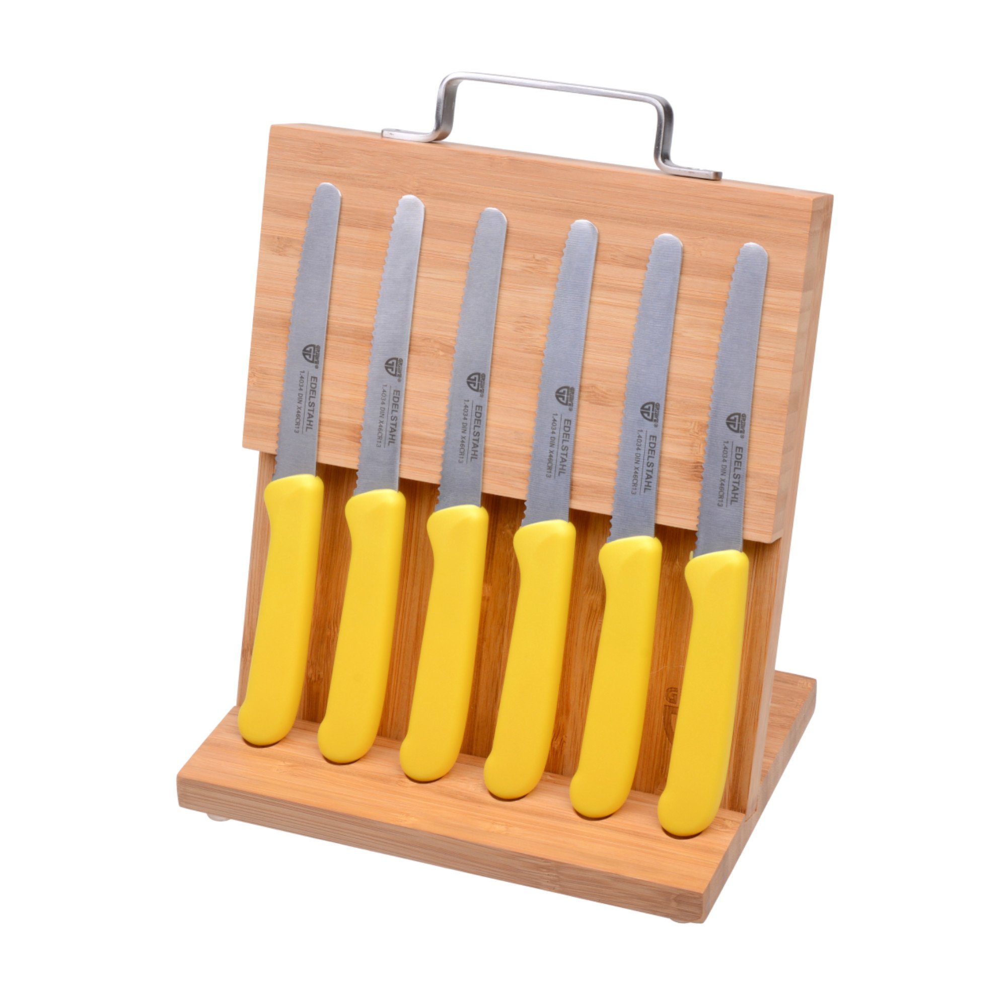 Messerblock klein GRÄWE Magnet-Messerhalter Gelb, Brötchenmessern mit Bambus Natur