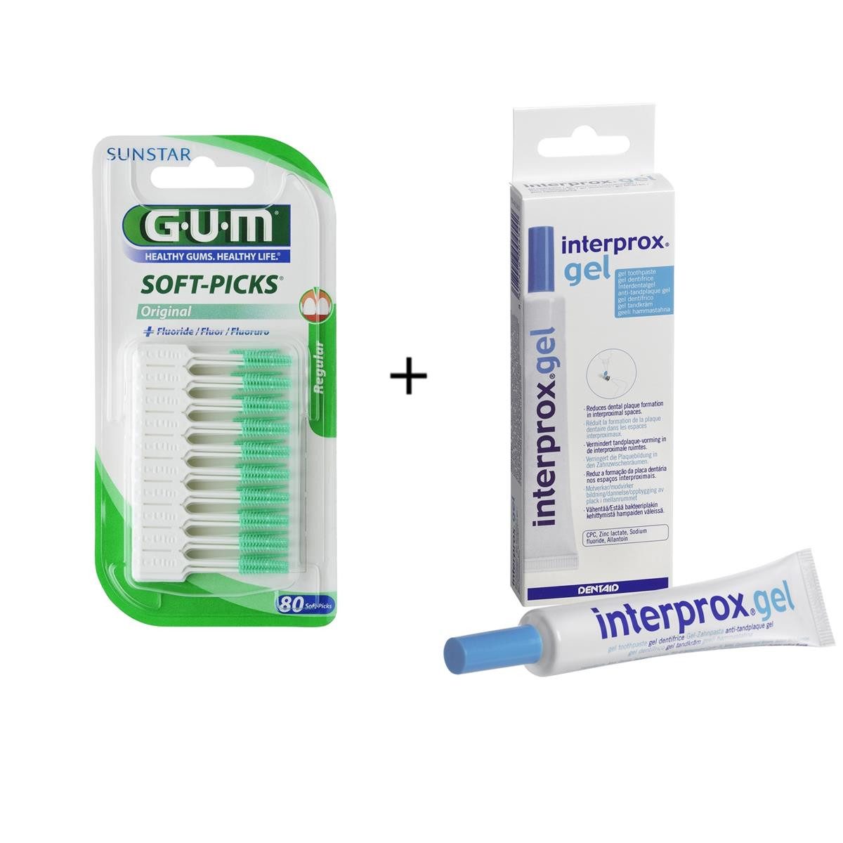 GUM Interdentalbürsten GUM SOFT-PICKS medium 80 (0,9 - 1,1 mm) und Interdental Gel 20ml