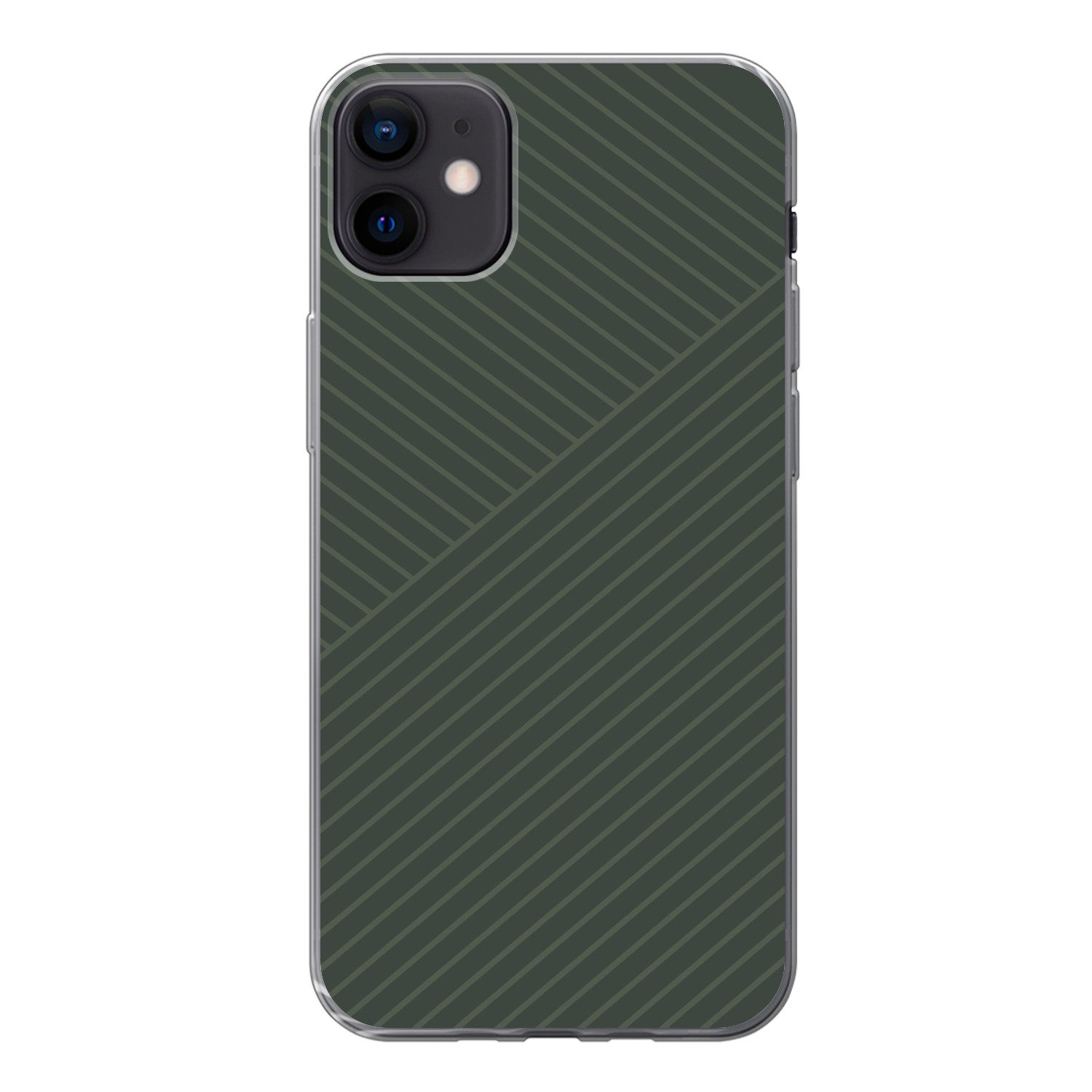 MuchoWow Handyhülle für Apple iPhone 12 mini Linien - Abstrakt - Grün - Minimalistisch, Smartphone-Bumper, Print, Handy Schutzhülle Dünn