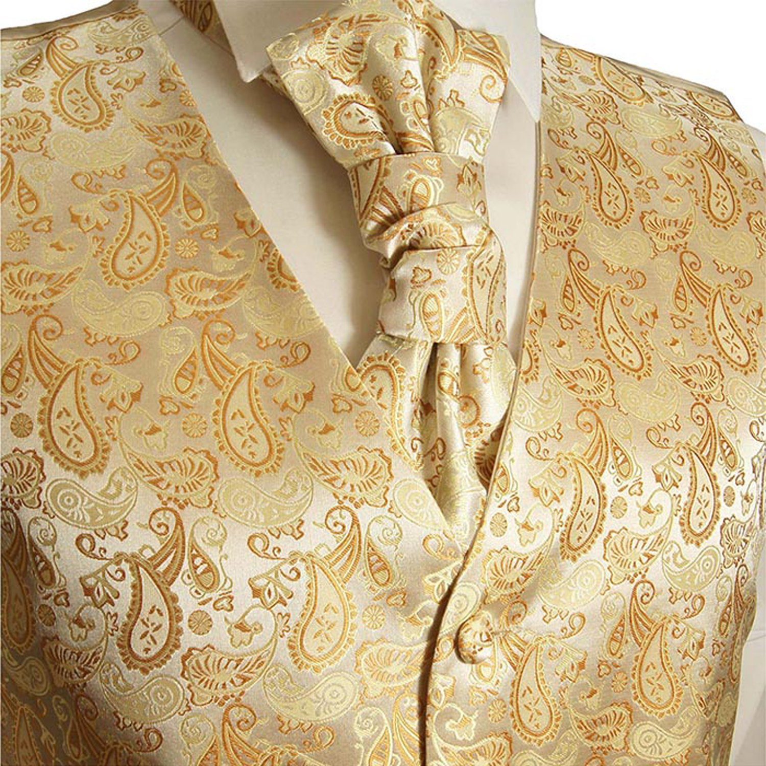 Paul Malone Anzugweste Herren Hochzeitsweste mit Plastron Set 2tlg paisley - Bräutigam (Set, 2-tlg., mit Weste und Plastron) gold V16, Gr. 50 (S)