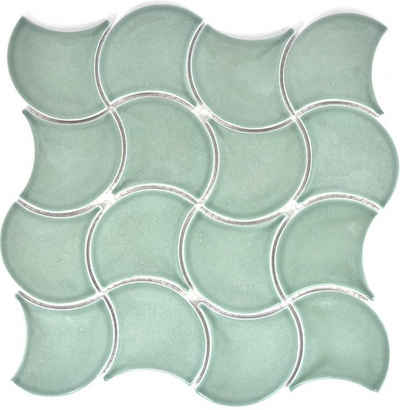 Mosani Mosaikfliesen Fächer Mosaik Fliese Keramik pastell petrol Welle Wand Bad Küche