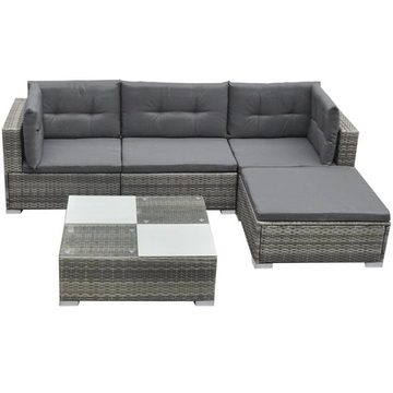 vidaXL Gartenlounge-Set 5-tlg. Garten-Lounge-Set mit Kissen Poly Rattan Grau, (5-tlg)