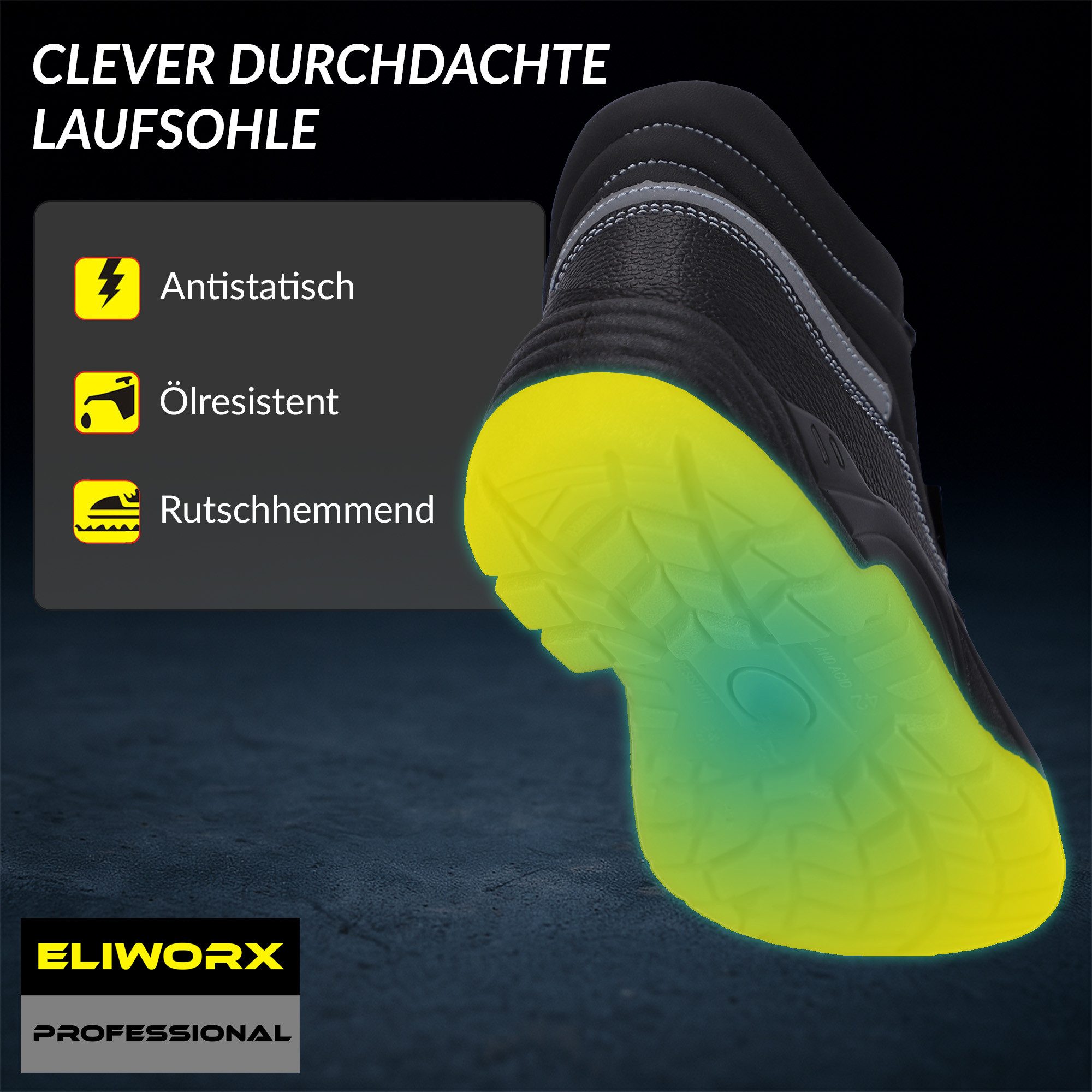 ELIWORX S3 SR Schuh mit Stahlkappe aus echtem Rindleder - Arbeitsschuhe Herren Sicherheitsschuh Atmungsaktiv, Durchtrittsichere Zwischensohle, besonders rutschh – Bild 4 von 5