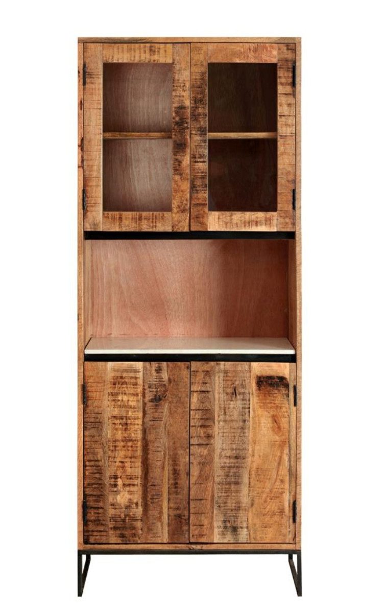 WOLF MÖBEL Hängeschrank MARBLE Bad Schrank 2 Glas-/ 2 Holztüren /1 Ablage Marmor (74x30x180)