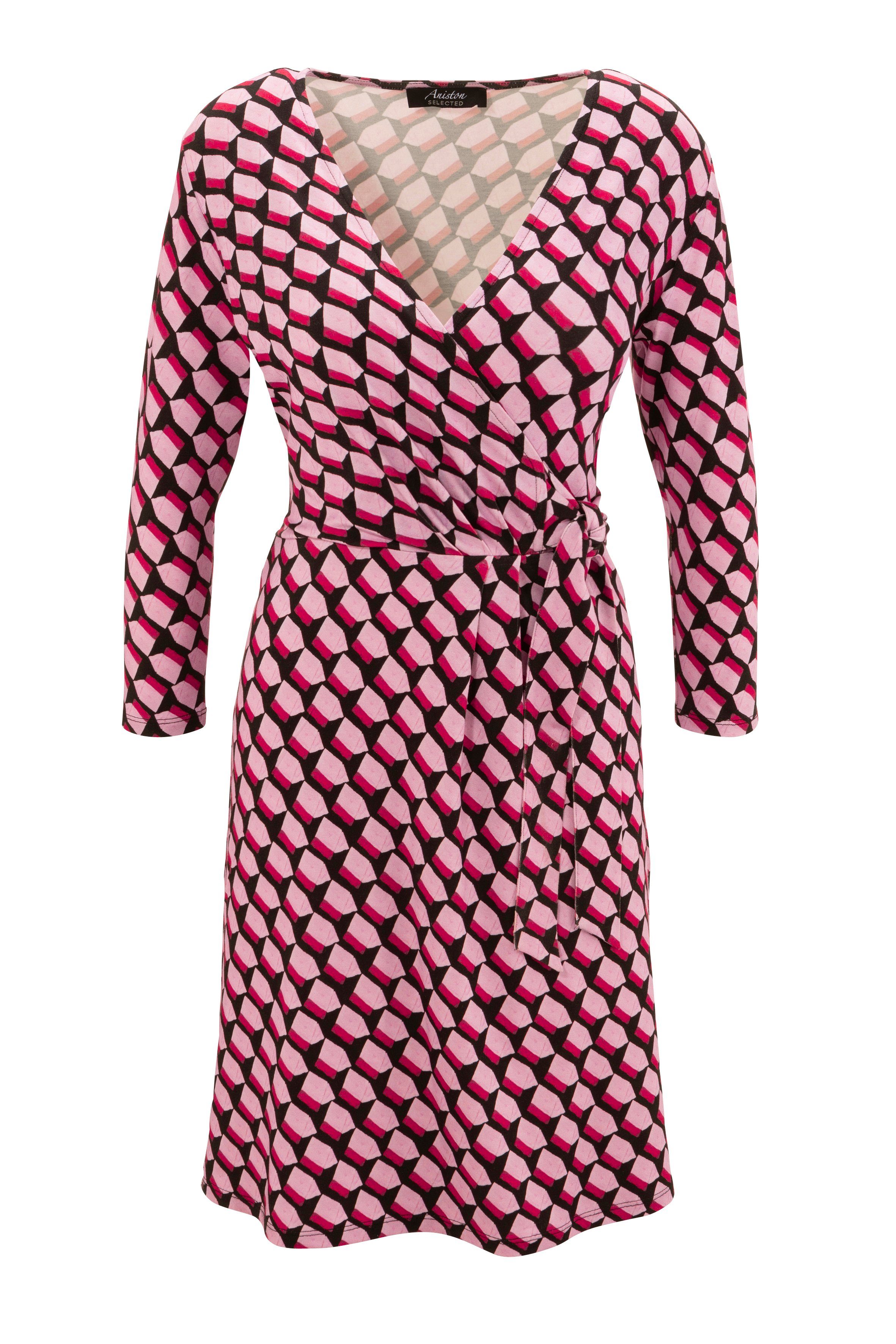 Aniston SELECTED Jerseykleid mit Allover-Muster Wickeloptik und in Ausschnitt