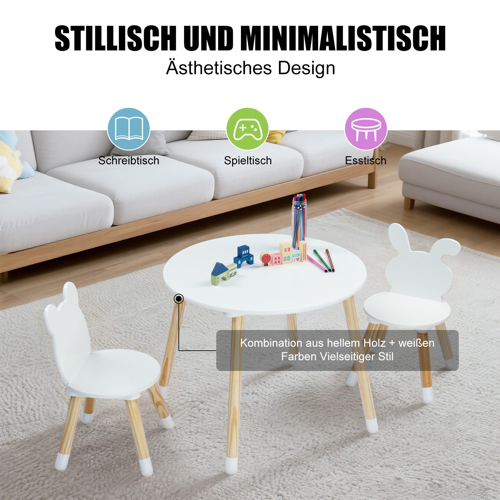 LEADZM Kindertisch Kindertisch mit 2 Stühlen, Kindersitzgruppe