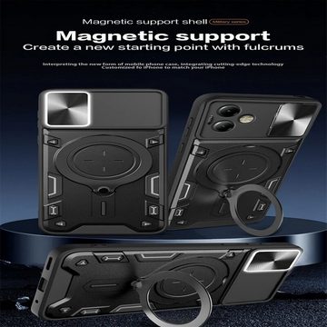 Wigento Handyhülle Für Motorola Moto G54 Armor Magnet Ring Cover Handy Hülle Case Schwarz