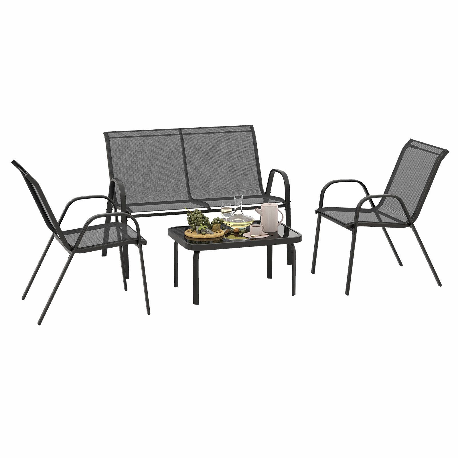 KOMFOTTEU Balkonset, (4-tlg), mit Couchtisch & Gartenbank & 2 Essstühle