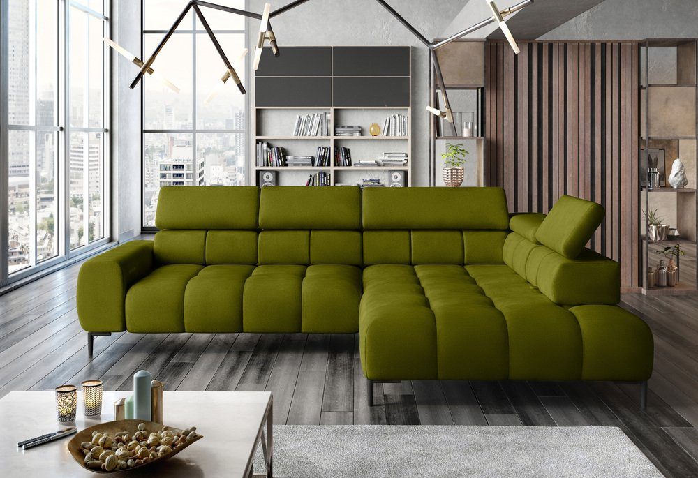 Stylefy Ecksofa Plazetti, L-Form, Eckcouch, mane links oder rechts bestellbar, mit Relaxfunktion, inklusive Rückenteil-, Kopfteil- und elektrischer Sitztiefenverstellung, Modern Design