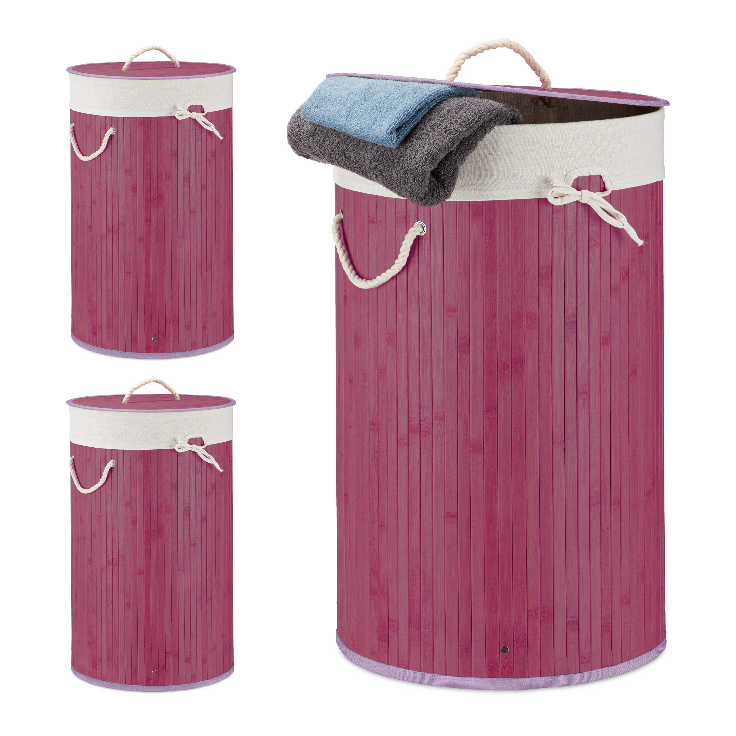 relaxdays Wäschekorb »3 x Wäschekorb Bambus rund violett« online kaufen |  OTTO