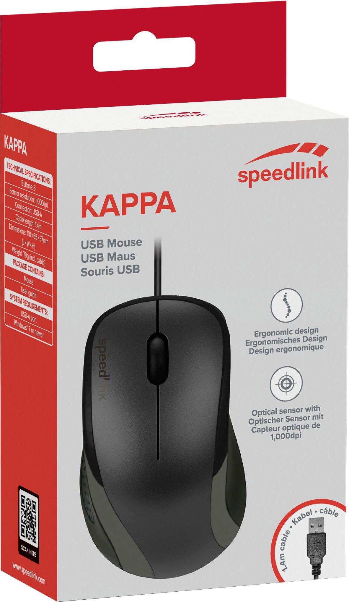 Speedlink KAPPA Maus (kabelgebunden, Ergonomische schwarz Form)