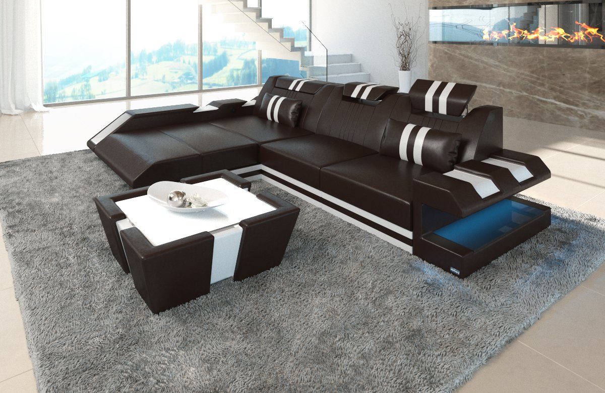 Ledercouch, Apollonia Designersofa mit mit als Sofa Dreams L Couch, Bettfunktion Form wahlweise Schlafsofa, Ledersofa LED, Ecksofa Leder Sofa