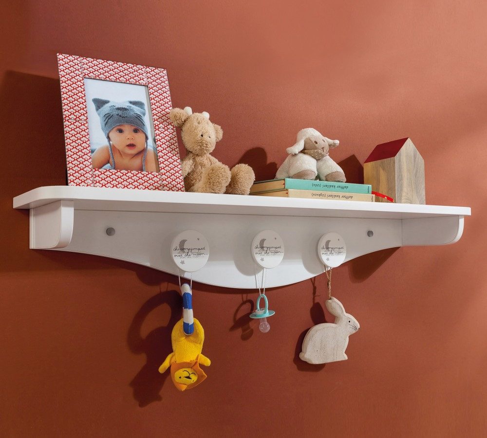 Möbel-Zeit Wandregal BABY COTTON mit einem Ablageboden und 3 runden Möbelknöpfen