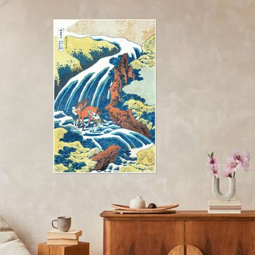 Posterlounge Poster Katsushika Hokusai, Zwei Männer waschen ein Pferd an einem Wasserfall, Malerei