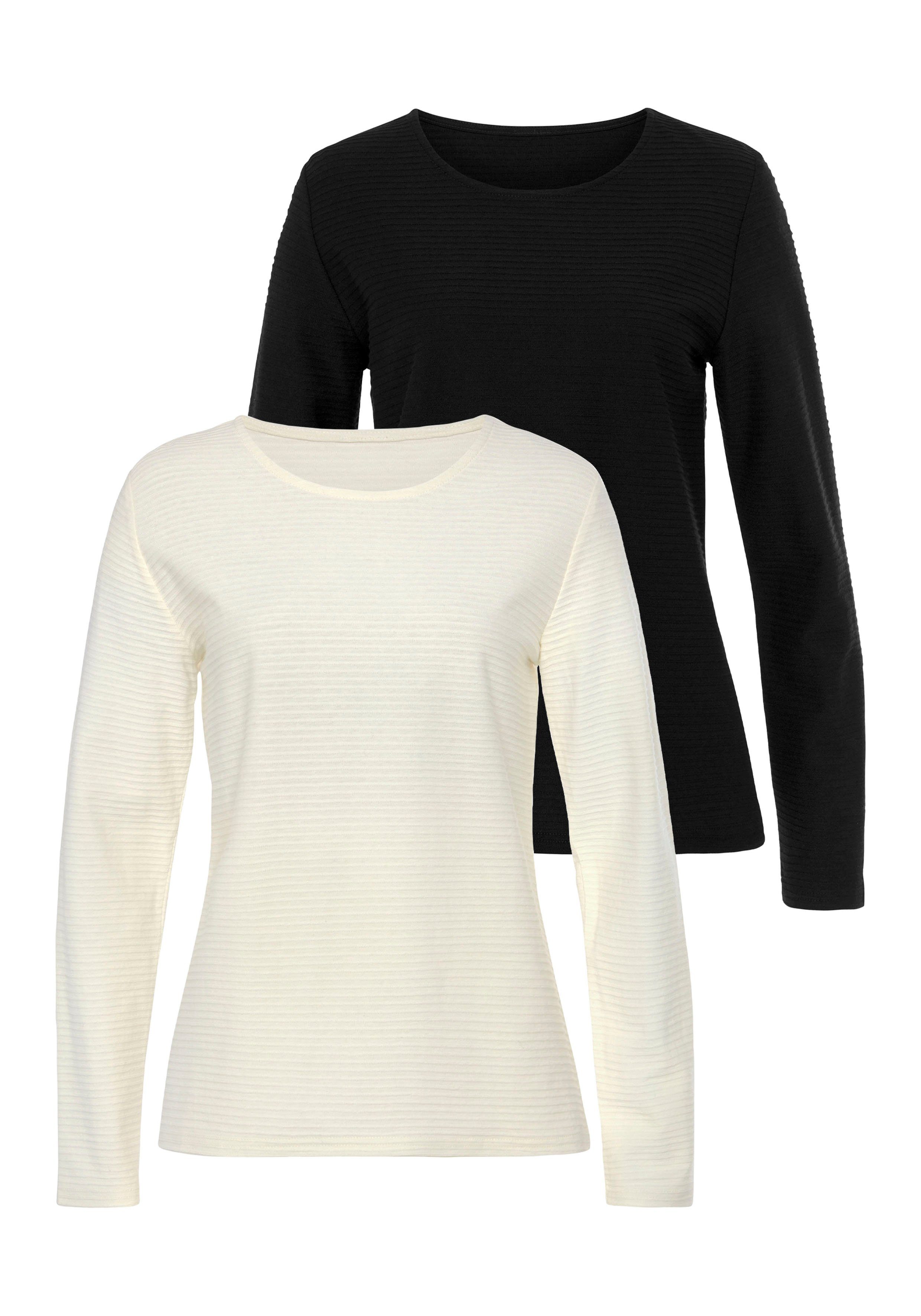 LASCANA Langarmshirt mit Streifenstruktur (2er-Pack) aus günstig online kaufen