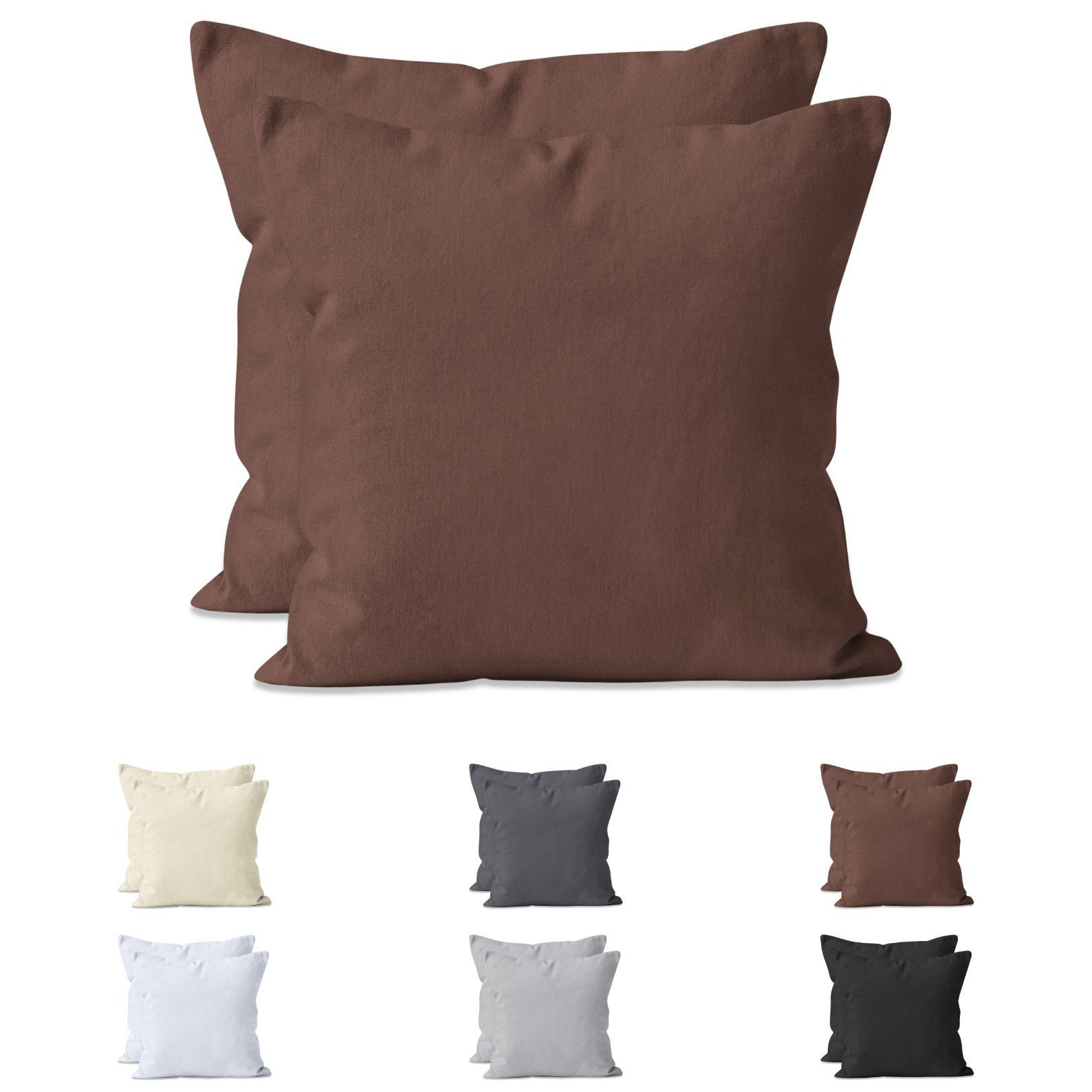 Hometex Premium Textiles Kissenbezug aus Jersey Baumwolle im Doppelpack, Kissen-Bezug mit Reißverschluss