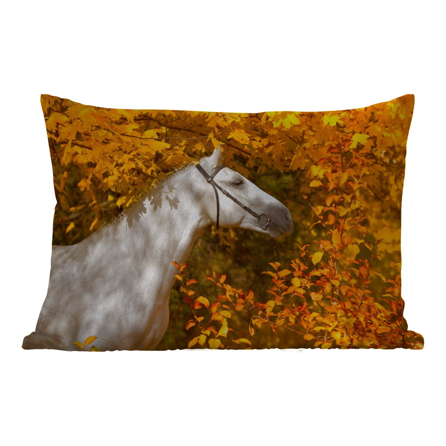 MuchoWow Dekokissen Pferd Kissenhülle Polyester, Herbst, Outdoor-Dekorationskissen, Dekokissenbezug, - Laub 