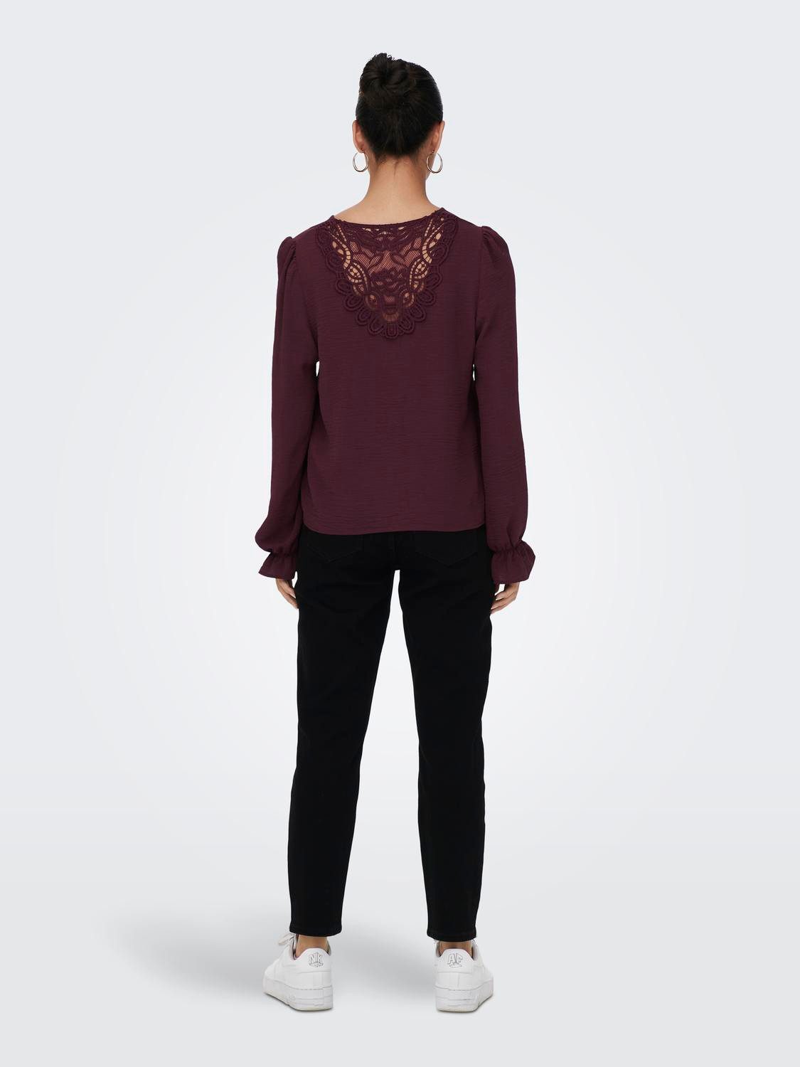 ONLY Spitzenbluse ONLMETTE L/S LACE TOP WVN Kunstfaser, regular fit