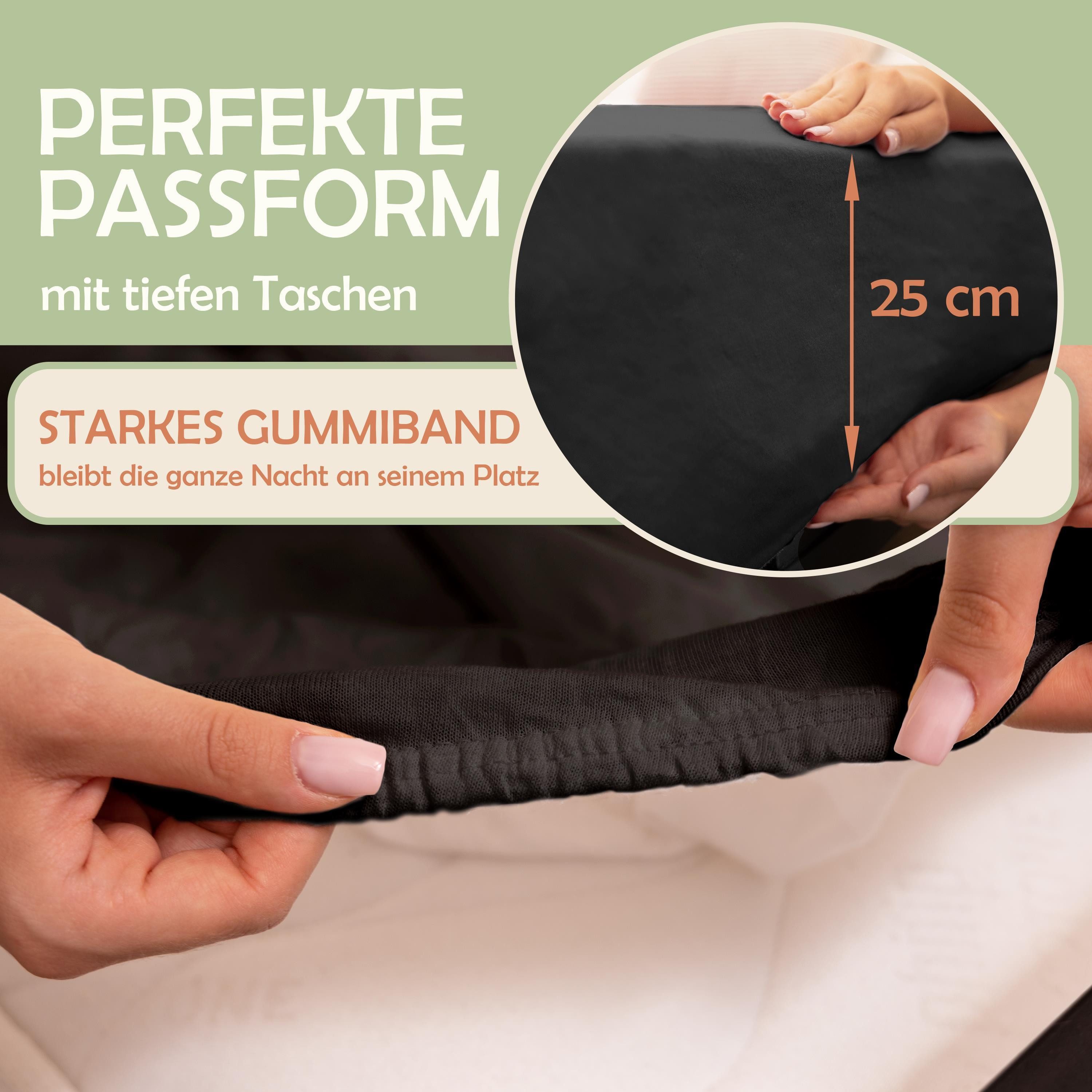 NatureMark Spannbettlaken Gebürstete Mikrofaser, Polyester, Gummizug: rundum, viele Größen und Farben Markenware (90x200 cm, Schwarz)