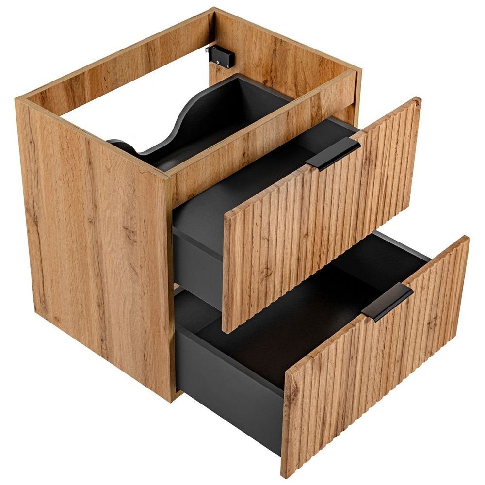 Lomadox Waschbeckenschrank ADELAIDE-56 Wotaneiche mit gerilllter günstig online kaufen
