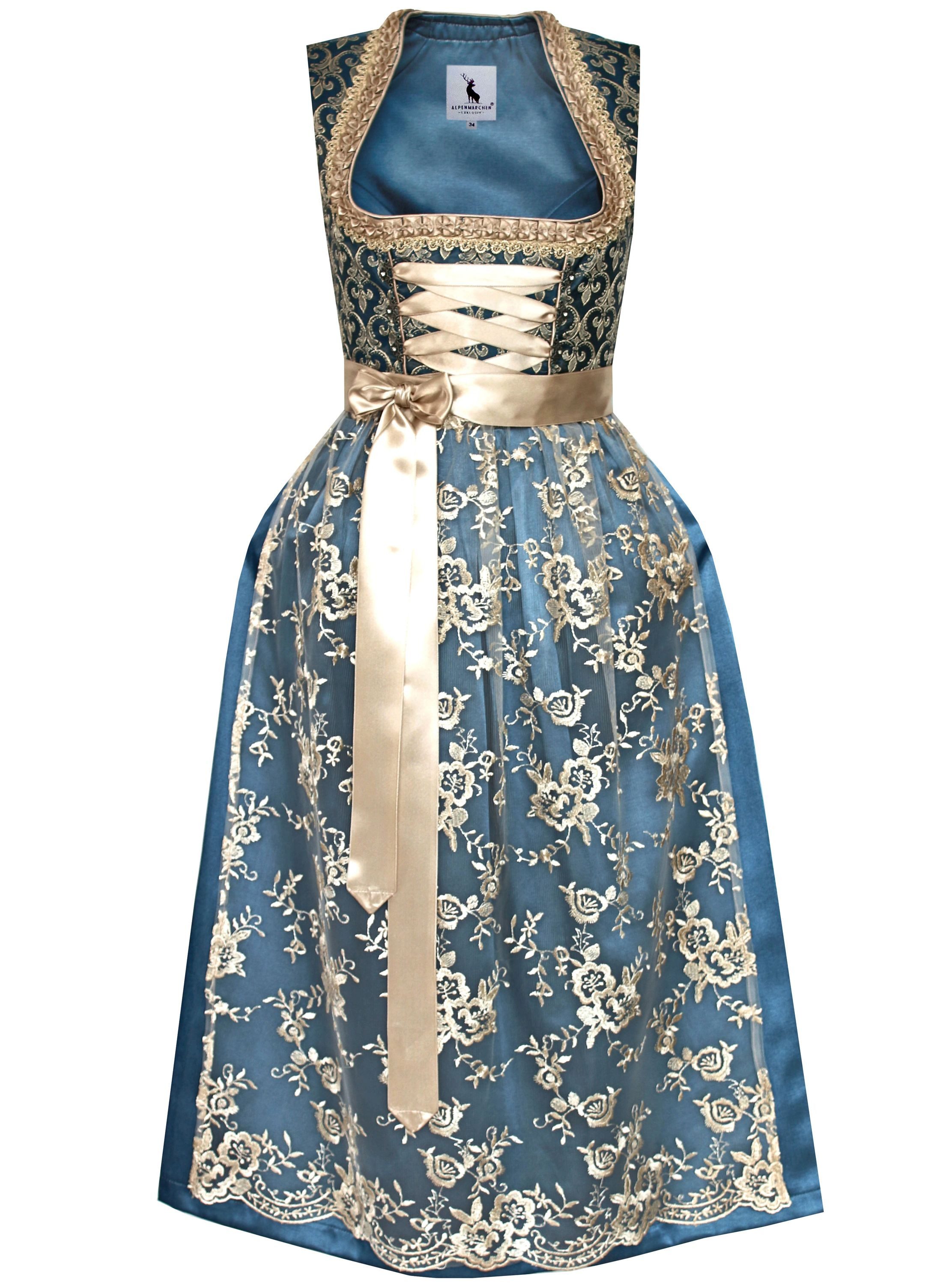 Alpenmärchen Dirndl Langes Dirndl Thea in blau und creme - ALM912