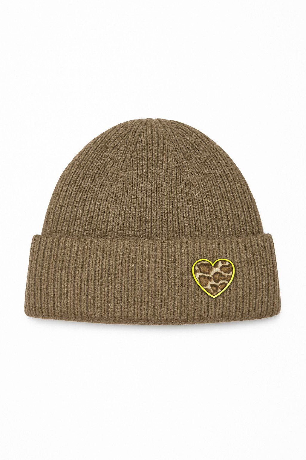 Faera Strickmütze Gerippte warme Mütze mit Herz Patch für Damen (1-St., modisch) Normal Fit Einfarbig elastisch Ohne Verschluss Casual-Style