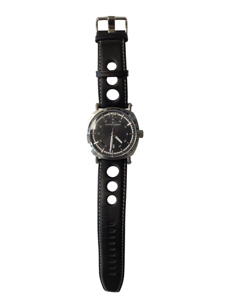 Quarzuhr Herrenuhr Datum Edelstahl Lederband Silber Schwarz 1-1418A