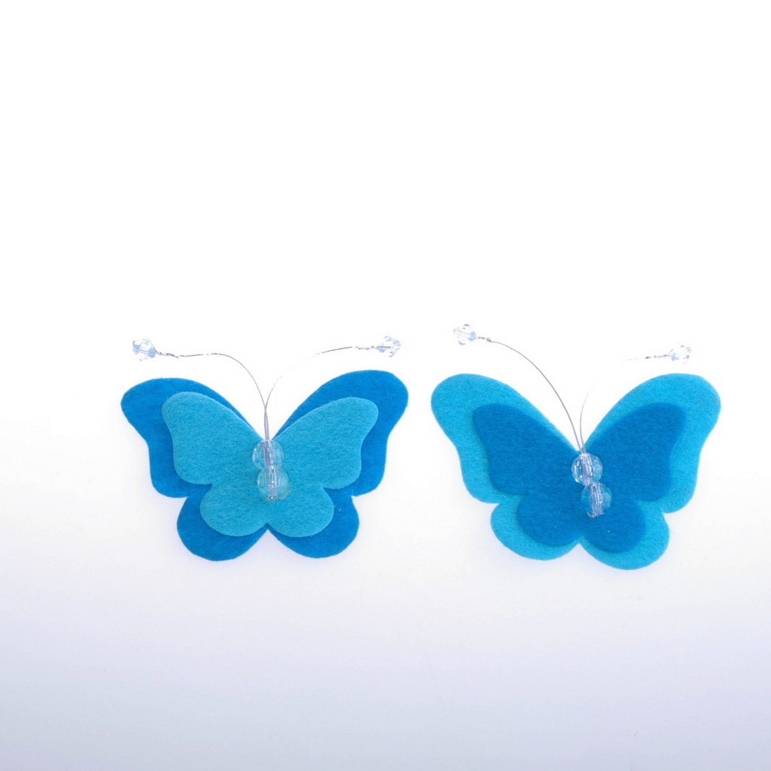 Deko AS Filzapplikation Filzschmetterlinge - 2-lagig - mit Perlen - türkis-blau - 5,5 x 7 cm