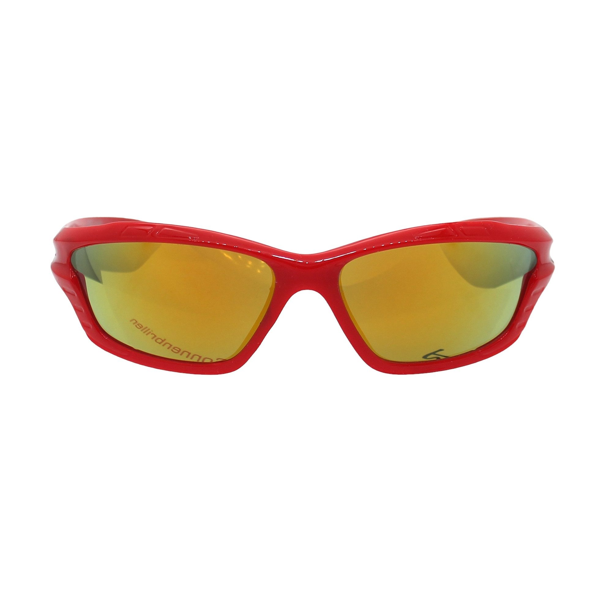 Rennec Sonnenbrille (Kinder Sportbrille 5 bis 11 Jahre, Schmale Sonnenbrille Jungen mit Brillenbeutel) Radbrille Gläser Orange Verspiegelt