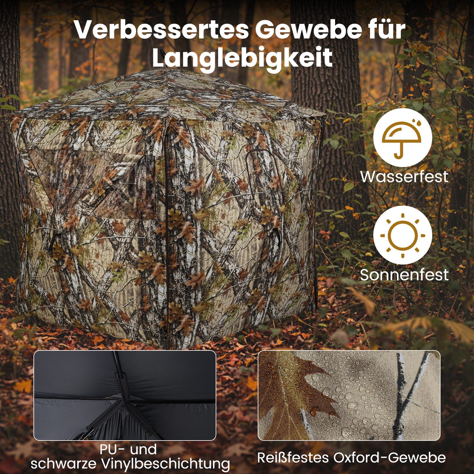 COSTWAY Angelzelt, Personen: 4, Pop-up Jagdzelt mit geräuschfreien Fenstern