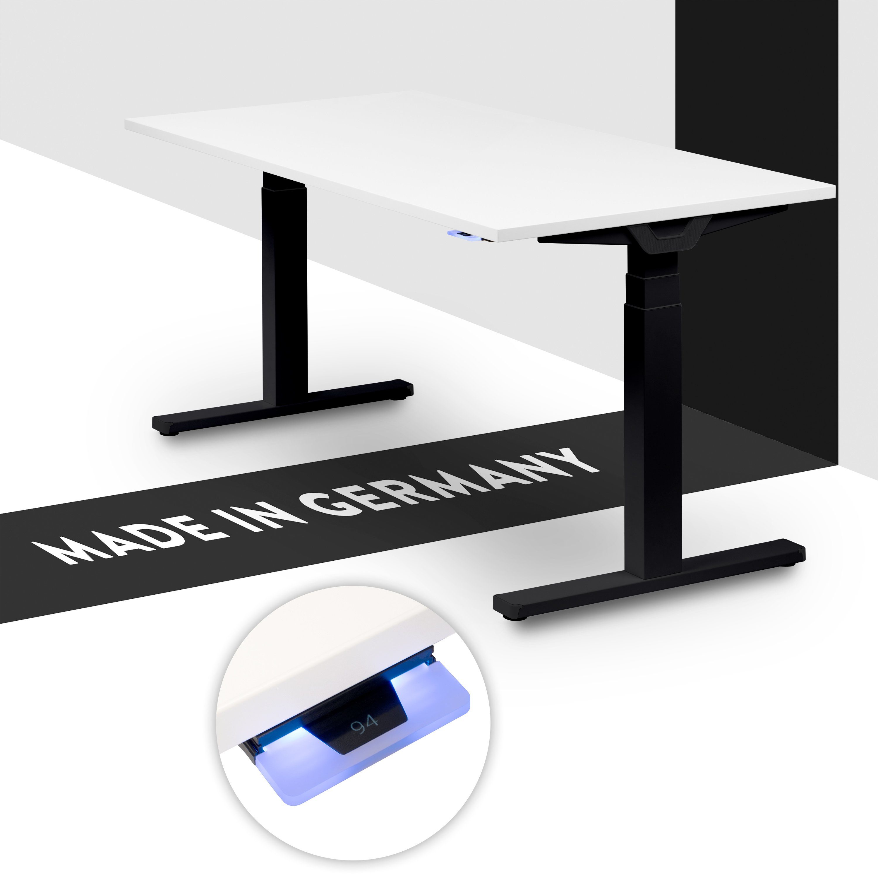 boho office® Schreibtisch Premium Line, Schwarz elektrisch höhenverstellbar, Tischplatte Wildeiche 120 x 80 cm Schwarz | Weiß (Melamin)