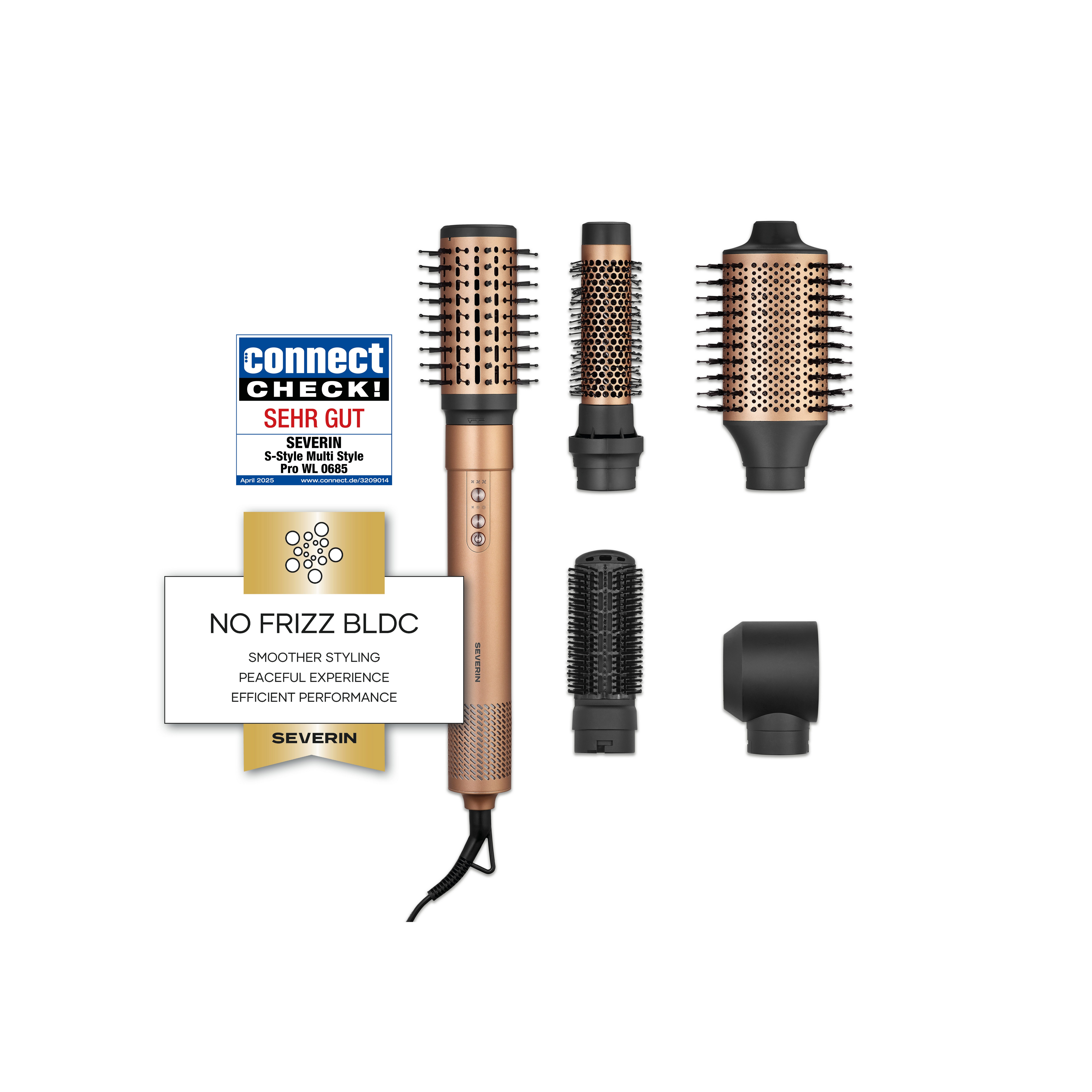 Severin Multihaarstyler S-Style Multi-Styler Pro, WL 0685, 5 Aufsätze, Föhn - Trockner - Volumisieren - Locken - Glätten, bronze