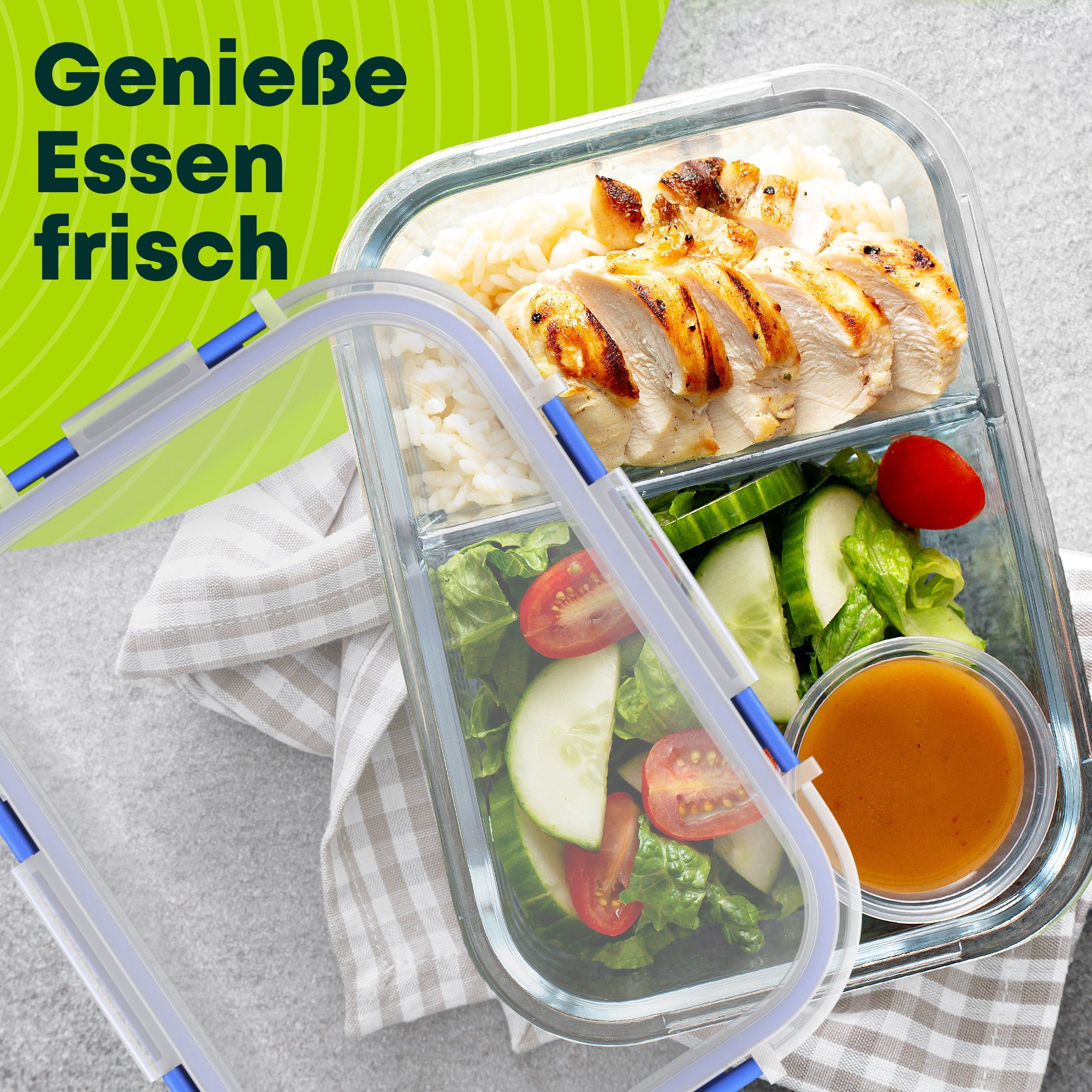 Goldhofer Vorratsglas Glasbehälter mit Deckel luftdicht & BPA-frei ideal als Meal Prep Boxen, (Spar-Set, 1-tlg., verschiedene Setgrößen), Hitzebeständig ohne De – Bild 2 von 5