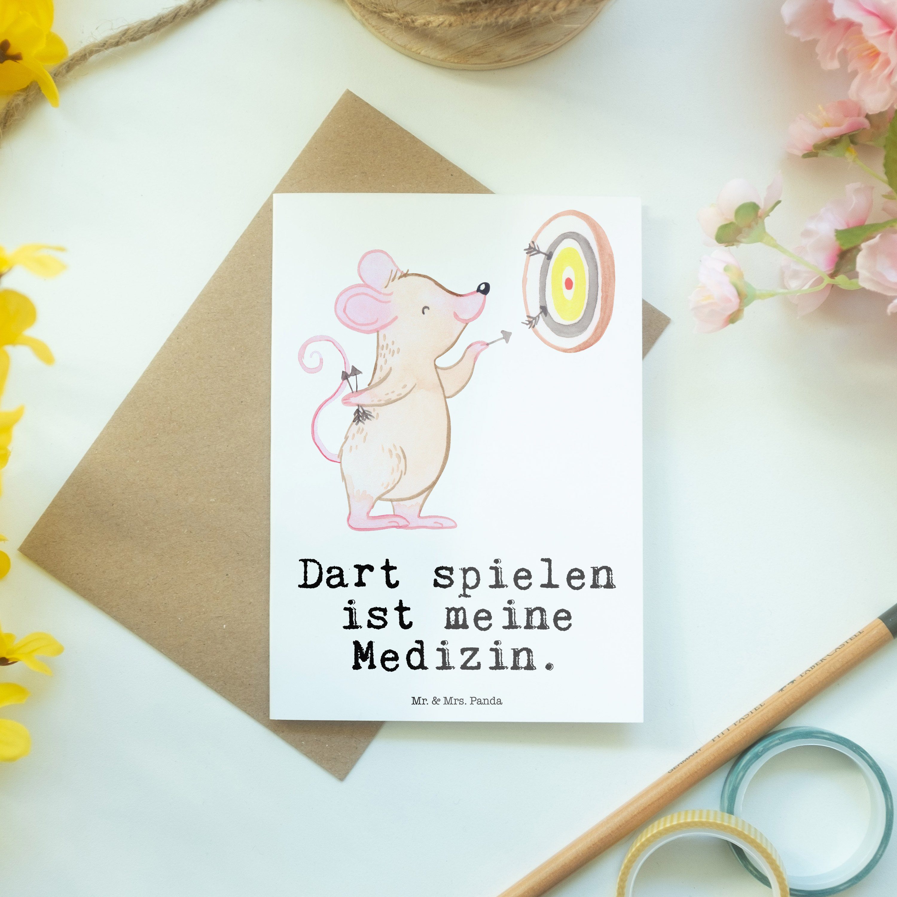 Medizin Maus Panda Weiß - - Mr. Dart Glückwunschkarte, & Mrs. spielen Geschenk, Danke Grußkarte