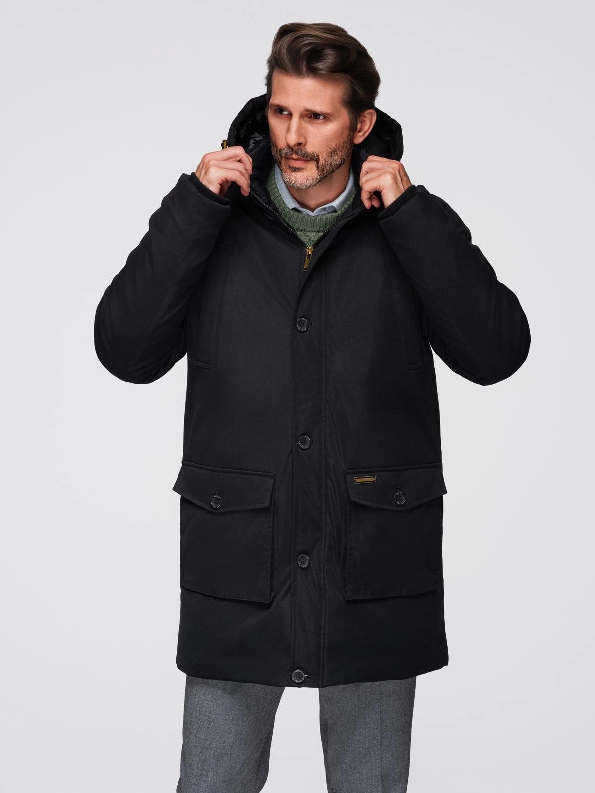 OMBRE Winterjacke Elegante Herren-Parka mit Cargotaschen und Kapuze – Bild 3 von 5