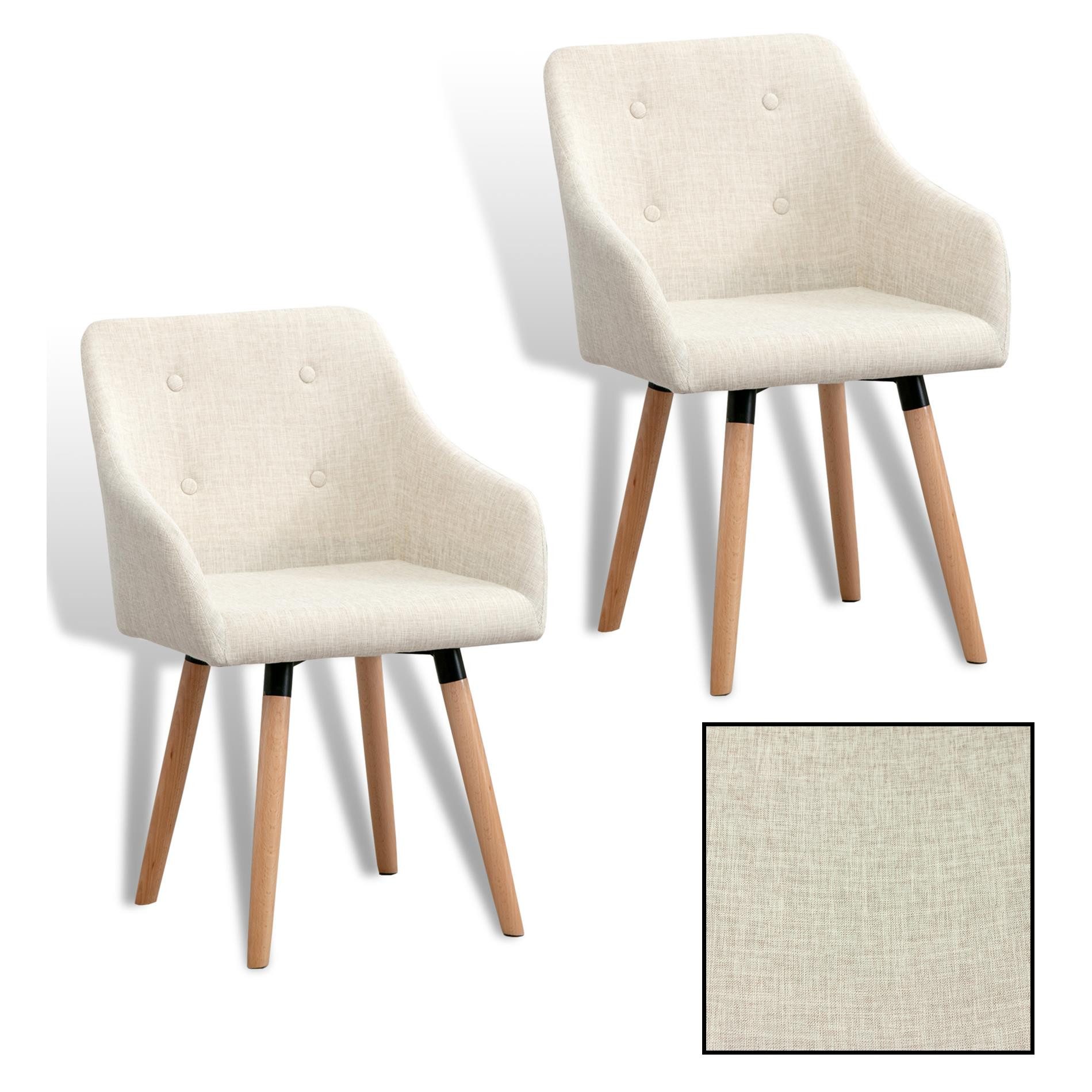 ESTEXO Esszimmerstuhl Küchenstuhl Stuhl 2er Set Vintage Essstuhl Stoffbezug Holz Beige