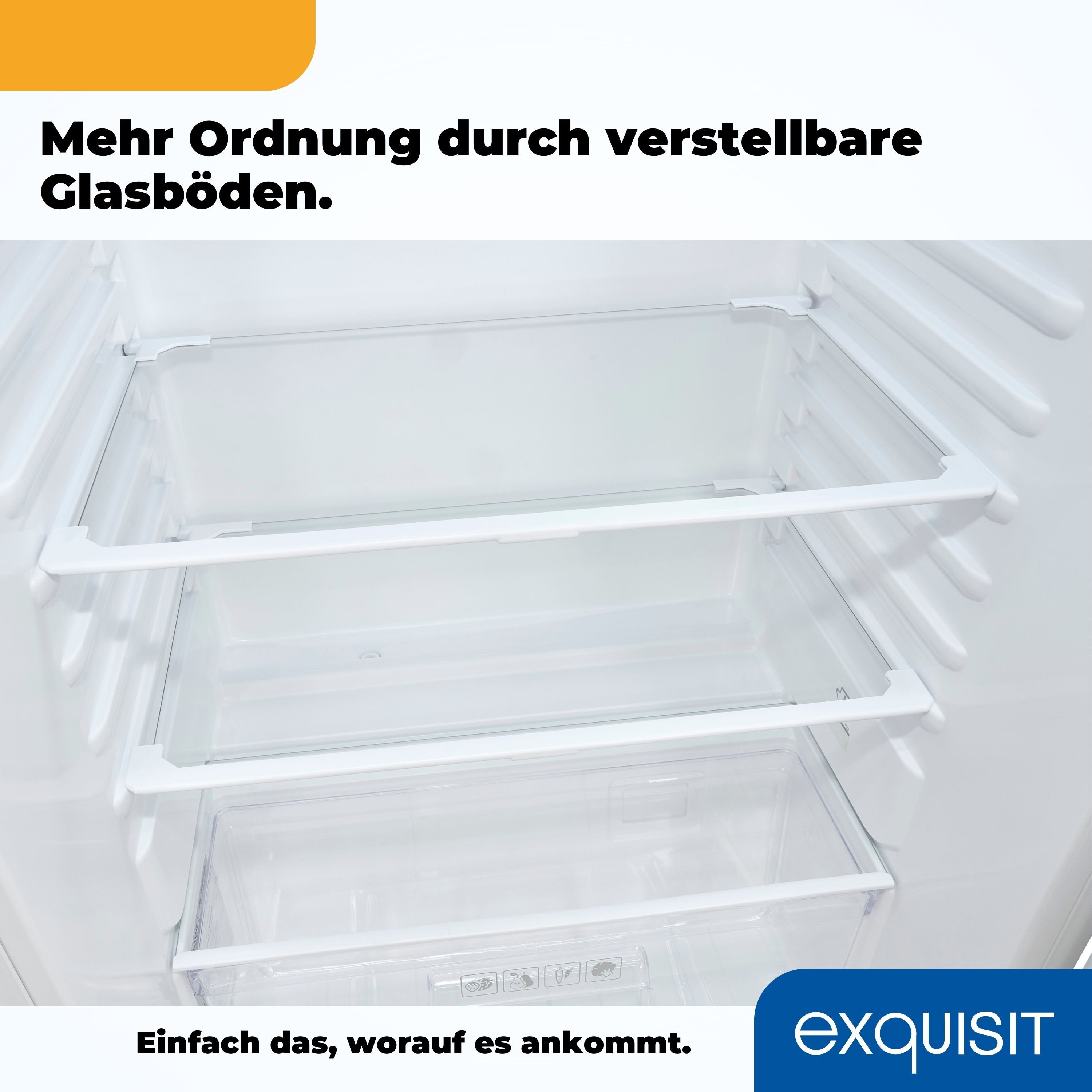 exquisit Einbaukühlschrank EKS131-V-040E, 88 cm hoch, 54 cm breit, Schlepptür-Montage: Gerätetür wird mit der Schranktür mitgeschleppt