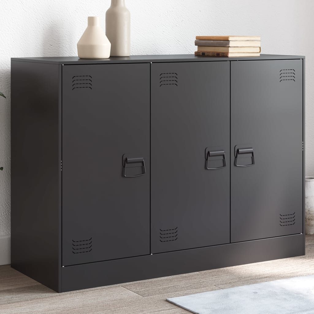 furnicato Sideboard 99 x 39 x 73 cm Schwarz (1 St), Metallschrank mit 6 Fächern und 3 Türen für dein Wohnzimmer