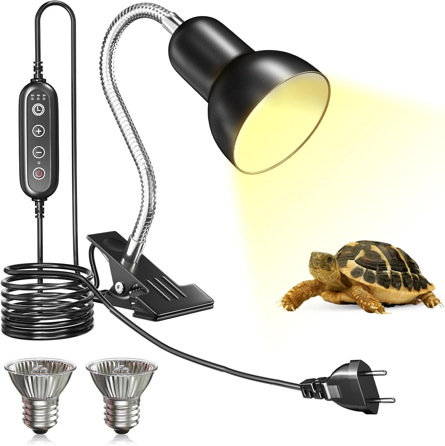Infrarotlampe Wärmelampe für Schildkröten, E27 Terrarien Wärmelampe mit Timer