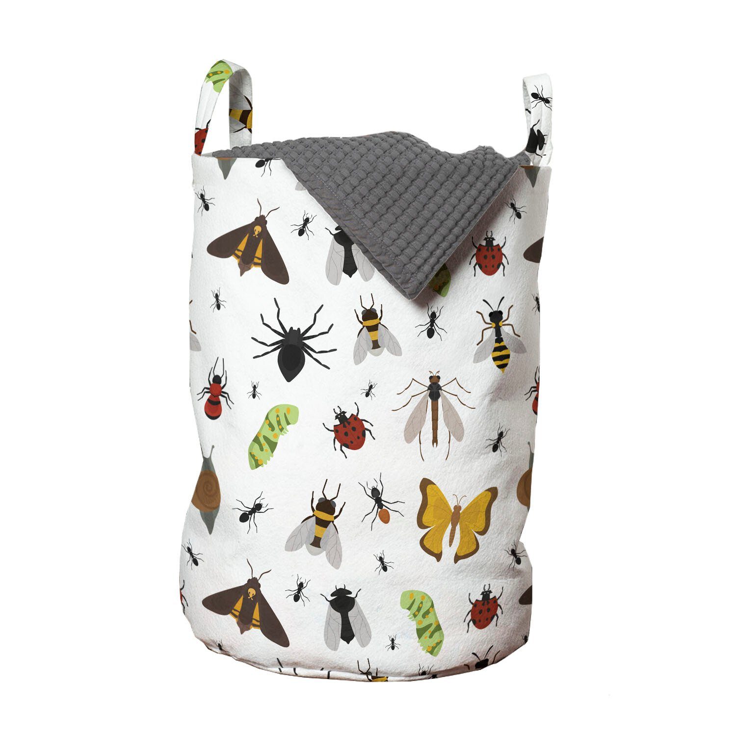 Abakuhaus Wäschesäckchen Wäschekorb mit Griffen Kordelzugverschluss für Waschsalons, Entomologie Wildlife Bugs Sortiment