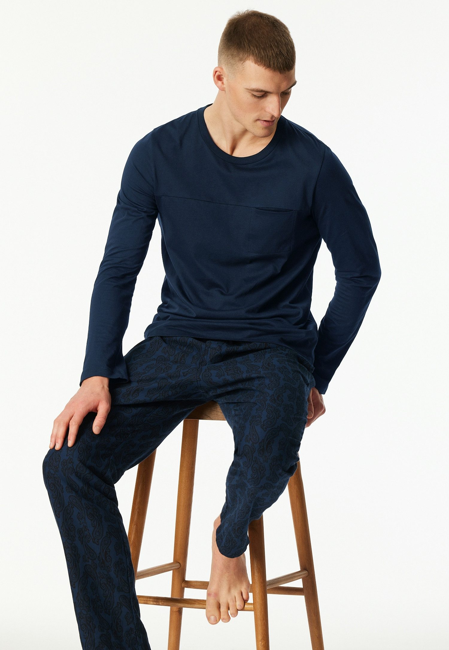 Schiesser Pyjamaoberteil Langarmshirt Rundhals günstig online kaufen