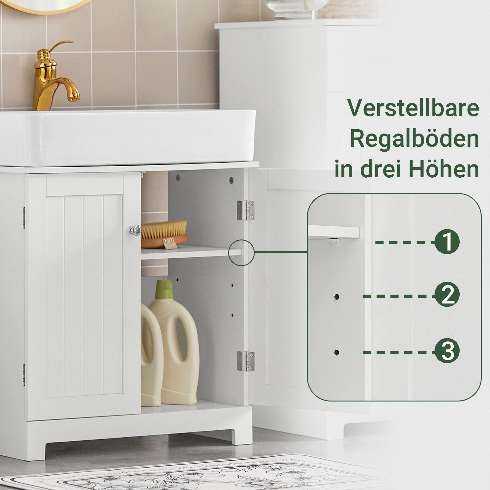SoBuy Waschbeckenunterschrank BZR18 Badschrank Waschtisch Unterschrank mit 2 Türen, verstellbare Ablage