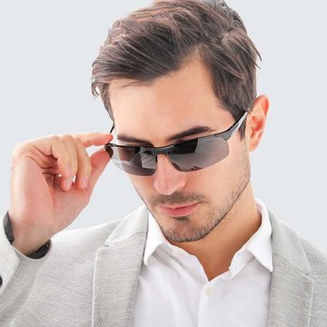 FIDDY Sonnenbrille Polarisierte Sonnenbrille, Sportbrille, Metallrahmen (1-St) Halbrahmen aus leichter Aluminium-Magnesium-Legierung, Nachtsicht