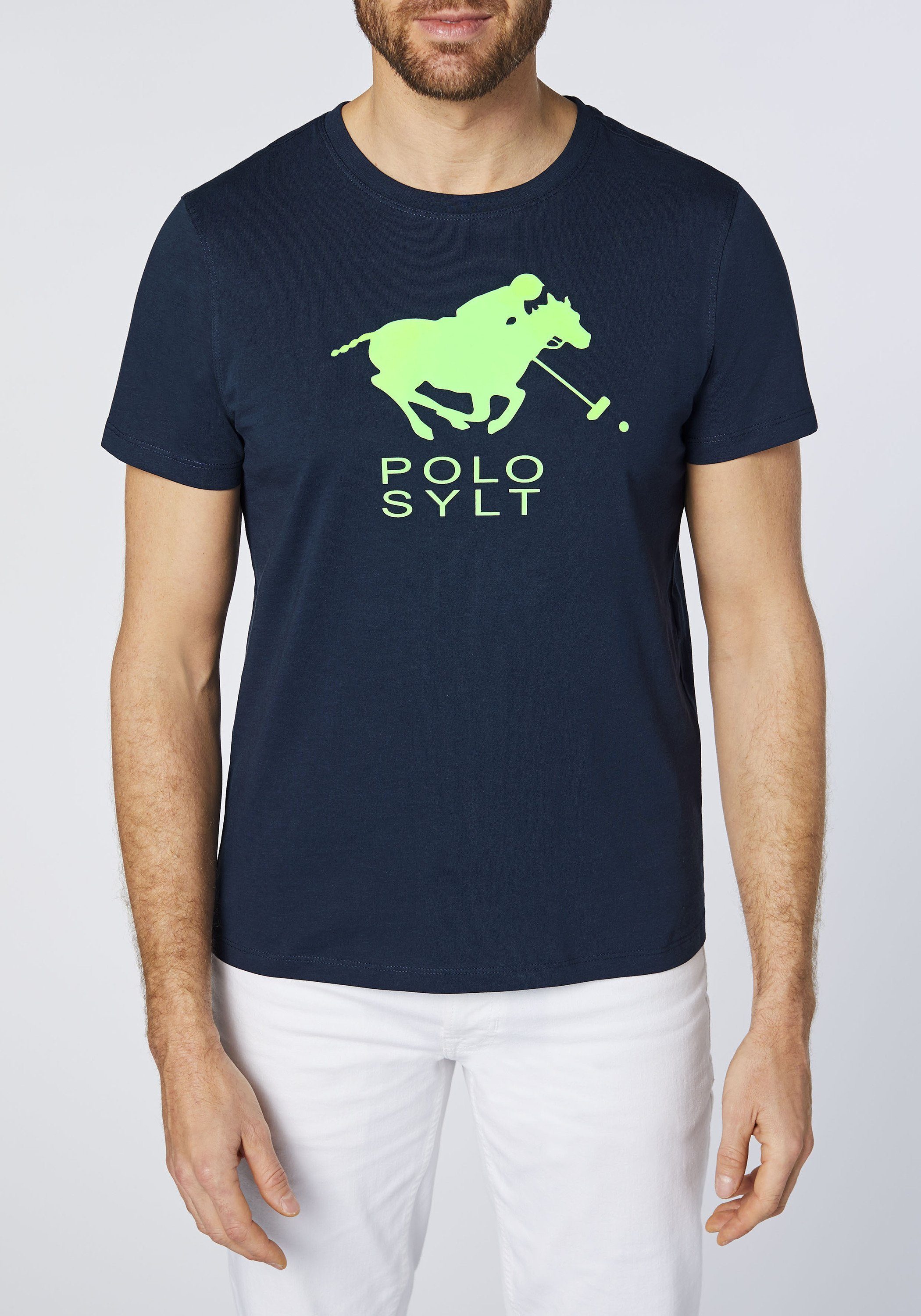 Print-Shirt Polo Total Sylt Frontprint Logo Neon Eclipse mit