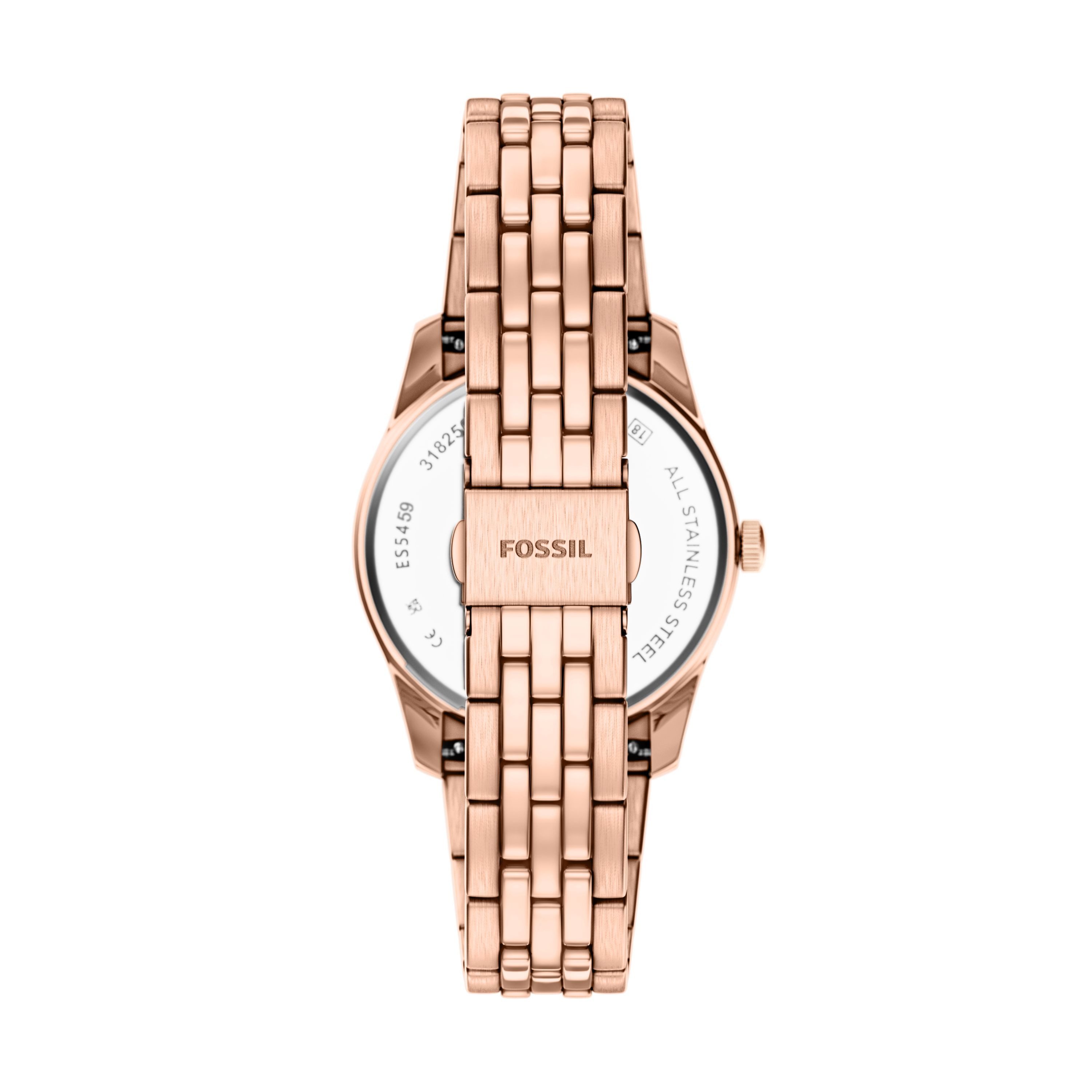 Fossil Quarzuhr Scarlette ES5459, Armbanduhr, Damenuhr, Edelstahlarmband, analog, Tag, Wochentag