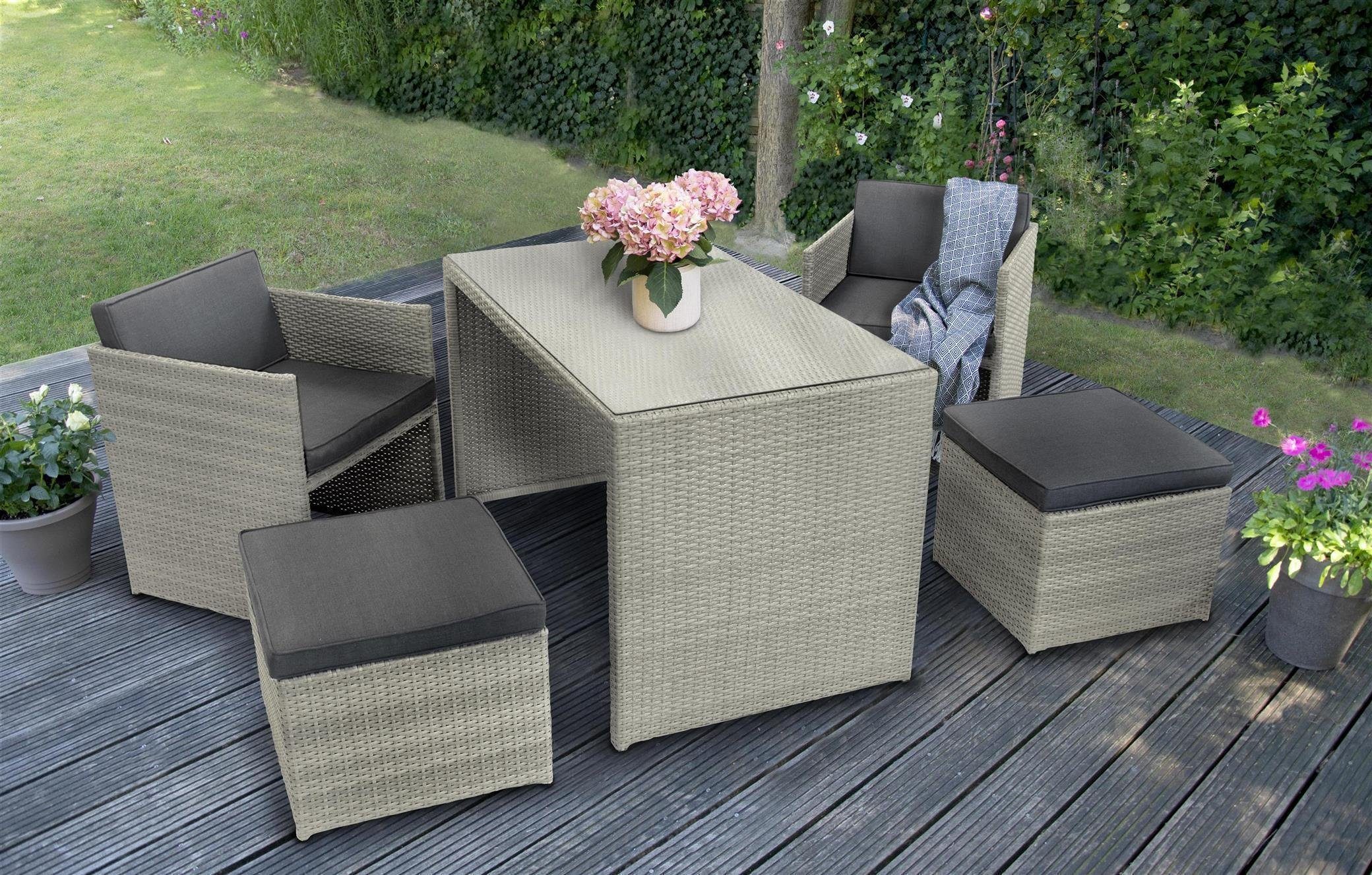 bellavista - Home&Garden® Balkonset Balkonmöbel Set Smart, (Set, 5-tlg),  für kleine Balkone, 2x Sessel, 2x Hocher, 1x Tisch