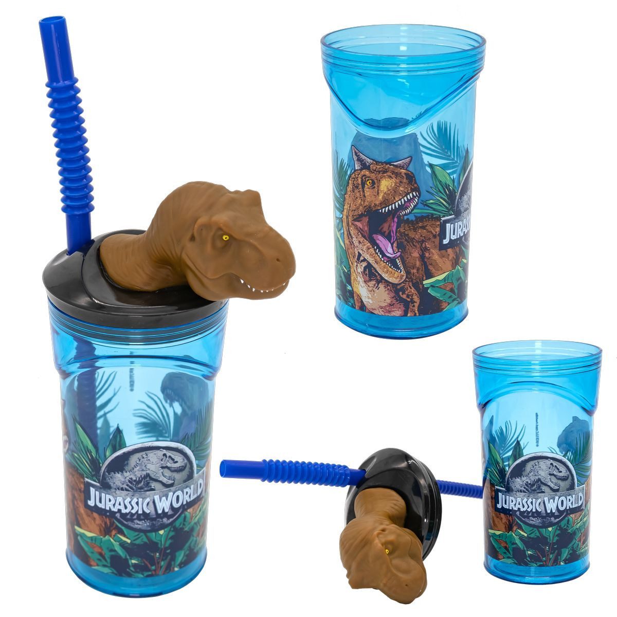 p:os Trinkflasche Trinkbecher Jurassic World mit 3D Figur und Trinkhalm 360ml